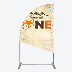Lofaris Woodland Fox First Birthday Half Moon Arch Backdrop Cute Mountains and Pennant Banners Party Decor