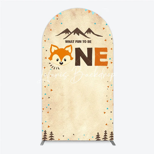 Lofaris Woodland Fox First Birthday Round Top Arch Backdrop Rustic Mountain Adventure Party Decor for What Fun