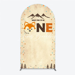 Lofaris Woodland Fox First Birthday Round Top Arch Backdrop Rustic Mountain Adventure Party Decor for What Fun