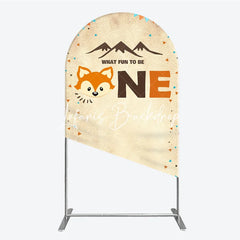 Lofaris Woodland Fox First Birthday Round Top Arch Backdrop Rustic Mountain Adventure Party Decor for What Fun
