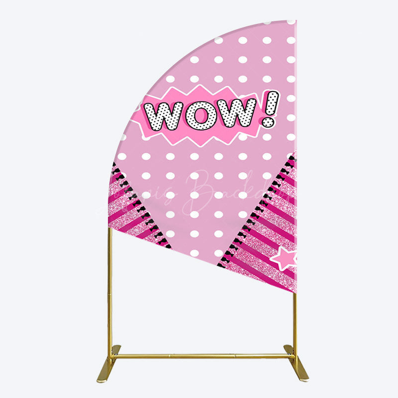 Lofaris Wow Glitter Pink Zipper Girl Birthday Half Moon Arch Backdrop