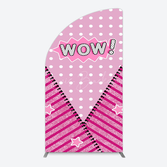 Lofaris Wow Glitter Pink Zipper Girl Birthday Half Moon Arch Backdrop