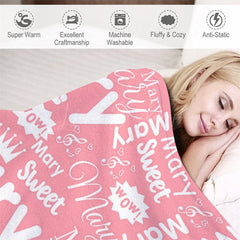 Lofaris Wow Sweet Heart Crown Pink White Custom Name Blanket