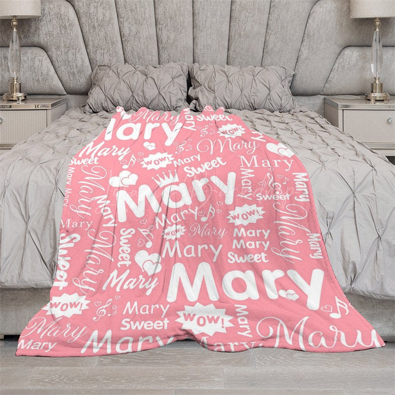 Lofaris Wow Sweet Heart Crown Pink White Custom Name Blanket