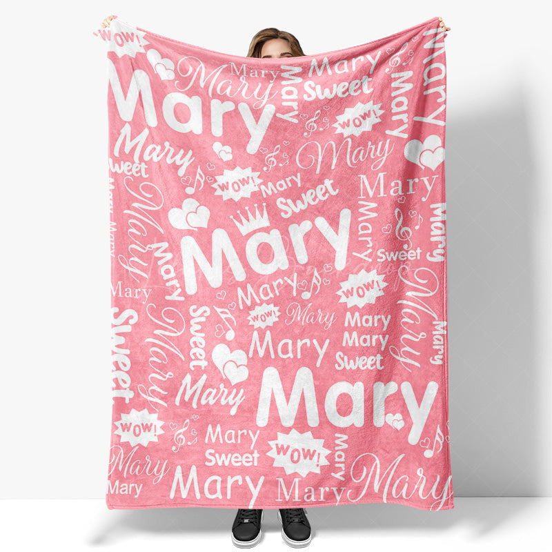 Lofaris Wow Sweet Heart Crown Pink White Custom Name Blanket