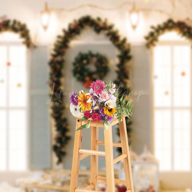 Lofaris Wreath Blinds Window Light Branches Xmas Backdrop