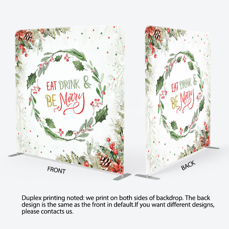 Lofaris Wreath Eat Drink Merry Tension Fabric Backdrop