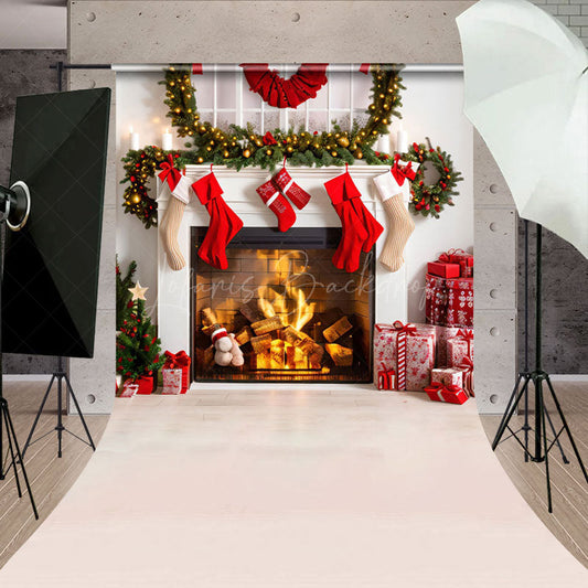 Lofaris Wreath Socks Candle Fireplace Gift Christmas Backdrop