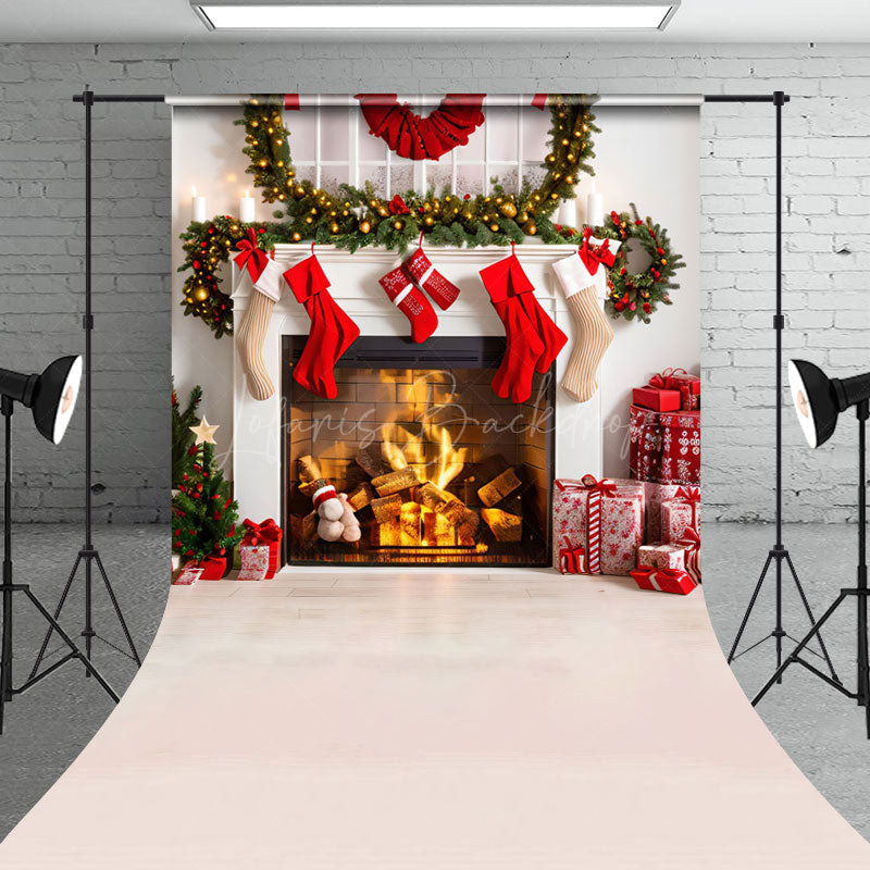 Lofaris Wreath Socks Candle Fireplace Gift Christmas Backdrop