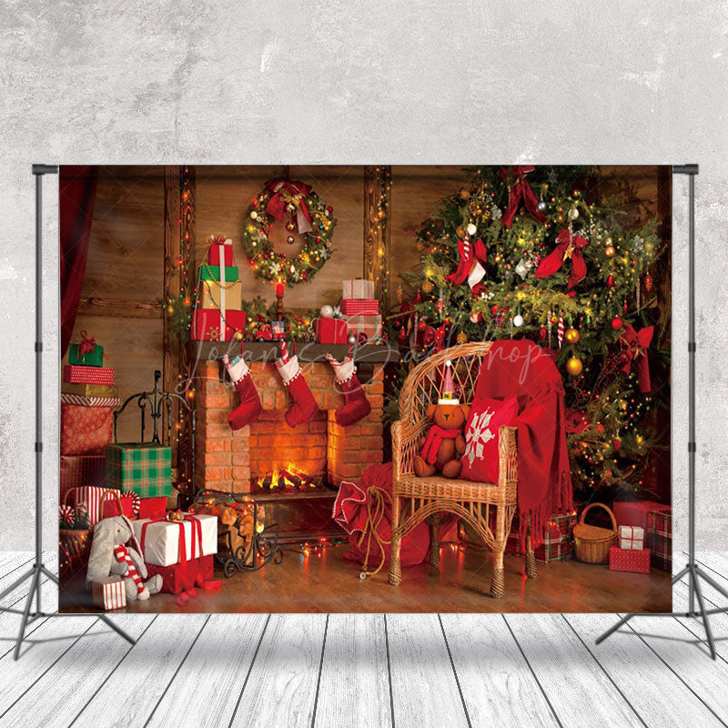 Lofaris Wreath Socks Fireplace Tree Chair Christmas Backdrop