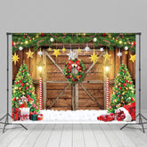 Lofaris Wreath Wood Door Christmas Tree Backdrop