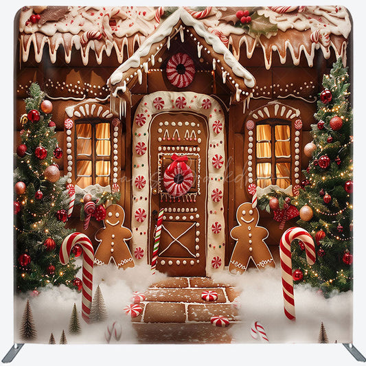 Lofaris Xmas Tree Gingerbread House Pillow Case Backdrop
