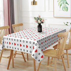 Lofaris XOXO Hugs and Kisses Rectangle Tablecloth Black Cross Red Heart Playful Valentine Dining Decor