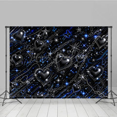 Lofaris Y2K Black Blue Silver Metallic Sparkling Hearts Stars Butterflies Chain Holiday Backdrop Edgy Gothic Glam Party Decor