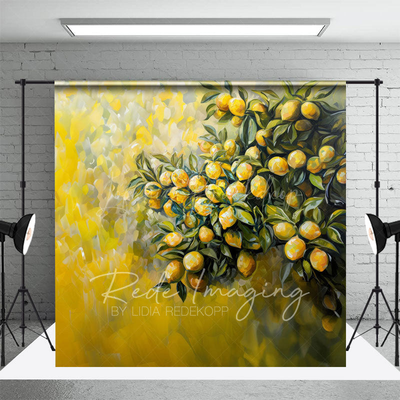 Lofaris Yellow Abstract Painted Lemons Fine Art Photo Backdrop