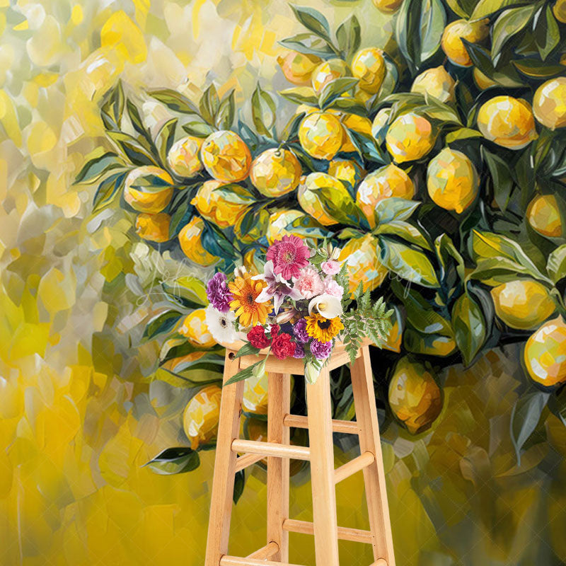 Lofaris Yellow Abstract Painted Lemons Fine Art Photo Backdrop