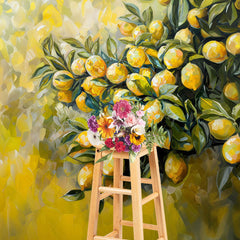 Lofaris Yellow Abstract Painted Lemons Fine Art Photo Backdrop