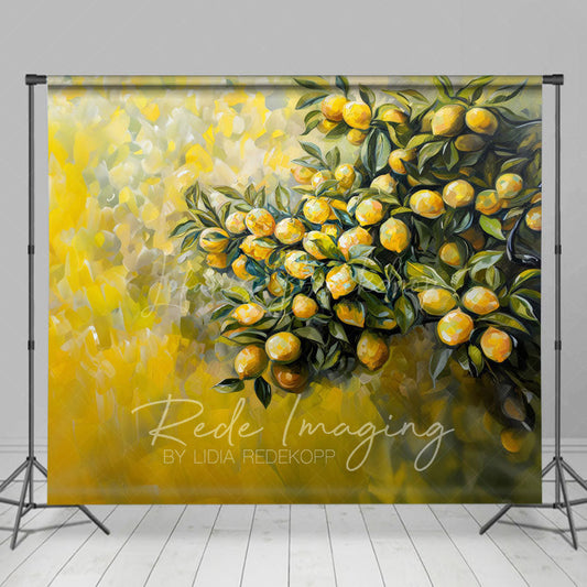 Lofaris Yellow Abstract Painted Lemons Fine Art Photo Backdrop