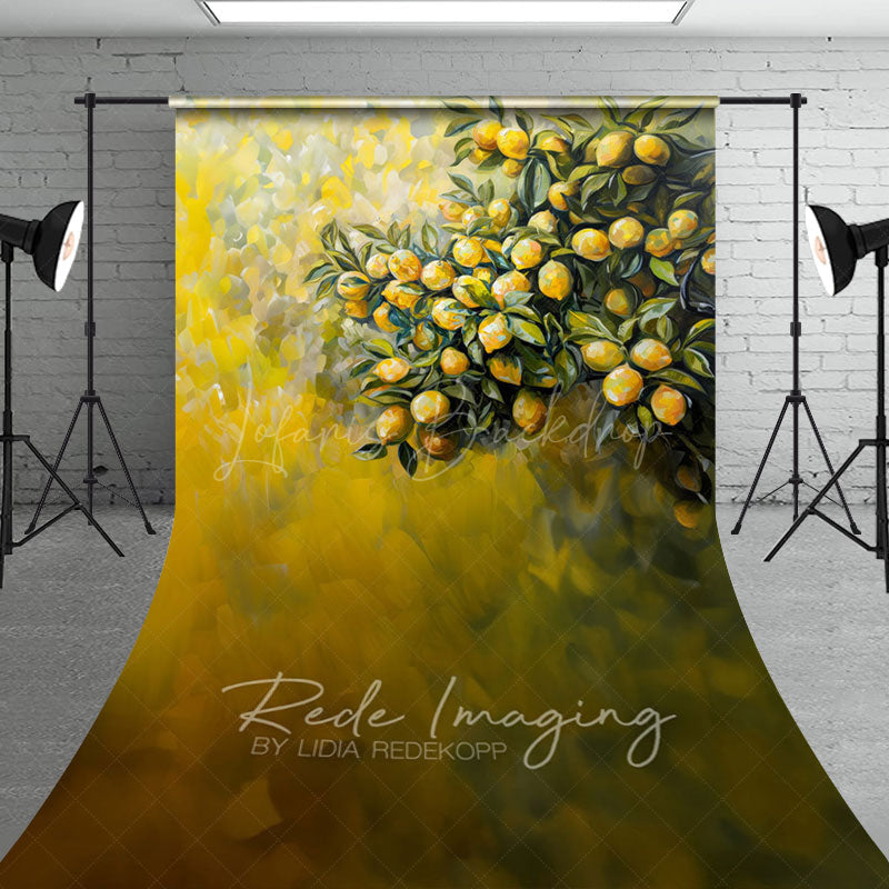 Lofaris Yellow Abstract Painted Lemons Fine Art Sweep Backdrop