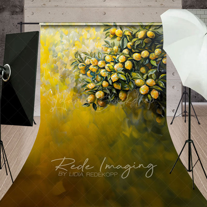 Lofaris Yellow Abstract Painted Lemons Fine Art Sweep Backdrop