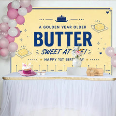 Lofaris Yellow and Blue Butter Sweet at One 1st Birthday Backdrop Golden Year Older Party Decoration