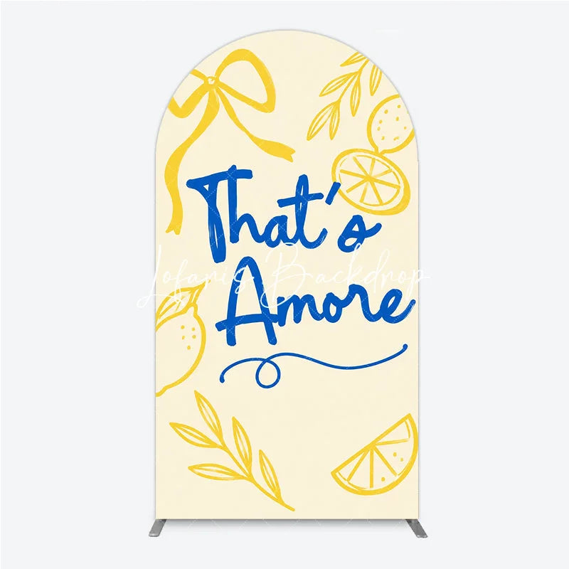Lofaris Yellow and Blue Lemon That’s Amore Round Top Arch Backdrop Romantic Bridal Shower Party Decor.