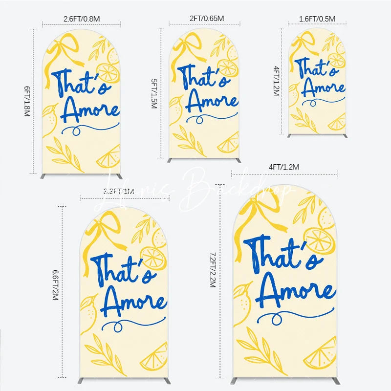 Lofaris Yellow and Blue Lemon That’s Amore Round Top Arch Backdrop Romantic Bridal Shower Party Decor.