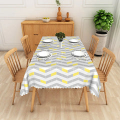 Lofaris Yellow and Grey Chevron Geometric Rectangle Tablecloth Modern Zigzag Striped Kitchen Dining Table Cover for Home