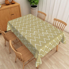 Lofaris Yellow and White Zigzag Geometric Lines Rectangle Tablecloth Boho Style Dining Room Decor Washable Kitchen Table Cover