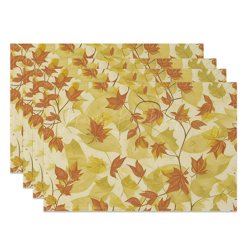 Lofaris Yellow Autumn Maple Leaves Art Set of 4 Placemats