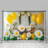 Lofaris Yellow Balloon Flowers Cake Smash Spring Backdrop