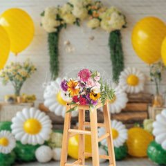 Lofaris Yellow Balloon Flowers Cake Smash Spring Backdrop