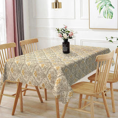 Lofaris Yellow Beige Damask Rectangle Tablecloth Classic Floral Scroll Pattern Cover Traditional Dining Table Decoration