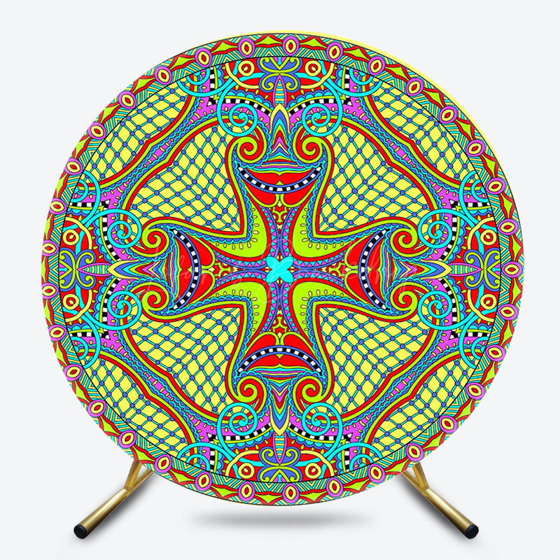 Lofaris Yellow Blue Abstract Pattern Round Ethiopian Backdrop
