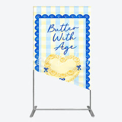 Lofaris Yellow Blue Gingham Plaid Heart Rectangle Arch Backdrop Butter With Age Birthday Party Decor.