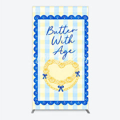 Lofaris Yellow Blue Gingham Plaid Heart Rectangle Arch Backdrop Butter With Age Birthday Party Decor.
