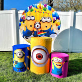 Lofaris Yellow Cartoom Balloons Round Backdrop Kit for Birthday