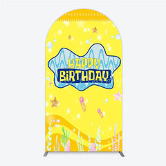 Lofaris Yellow Cartoon Ocean Arch Backdrop Blue Waves Starfish Jellyfish Background Happy Birthday Kids Party Cover Decor