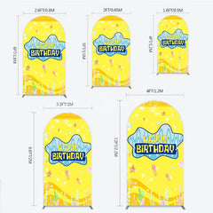 Lofaris Yellow Cartoon Ocean Arch Backdrop Blue Waves Starfish Jellyfish Background Happy Birthday Kids Party Cover Decor
