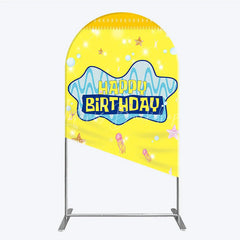 Lofaris Yellow Cartoon Ocean Arch Backdrop Blue Waves Starfish Jellyfish Background Happy Birthday Kids Party Cover Decor