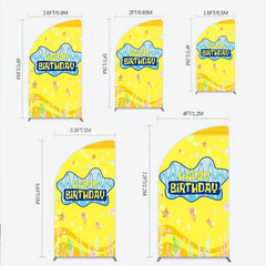 Lofaris Yellow Cartoon Ocean Half Moon Arch Backdrop Blue Waves Starfish Jellyfish Background Happy Birthday Kids Party Cover Decor