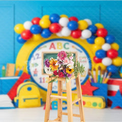 Lofaris Yellow Chalkboard ABC Back To School Backdrop Primary Colors Balloon Arch Ruler Background Kids Photography Prop