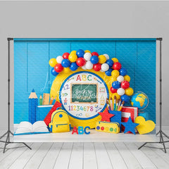 Lofaris Yellow Chalkboard ABC Back To School Backdrop Primary Colors Balloon Arch Ruler Background Kids Photography Prop