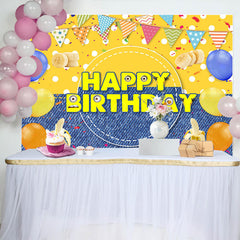 Lofaris Yellow Dots Denim Balloons Banana Birthday Backdrop
