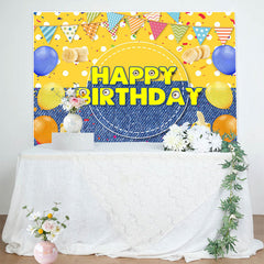Lofaris Yellow Dots Denim Balloons Banana Birthday Backdrop