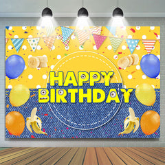 Lofaris Yellow Dots Denim Balloons Banana Birthday Backdrop