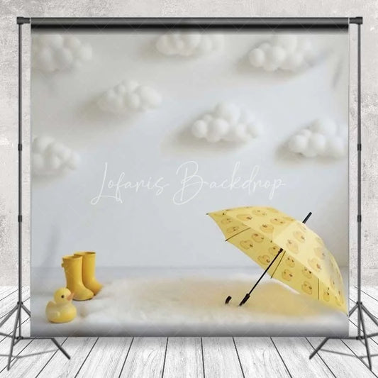 Lofaris Yellow Duck Cake Smash Backdrop White Fluffy Clouds Umbrella Photography Background Baby Shower Photo Prop