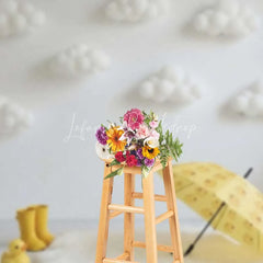 Lofaris Yellow Duck Cake Smash Backdrop White Fluffy Clouds Umbrella Photography Background Baby Shower Photo Prop