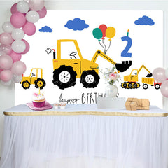 Lofaris Yellow Excavator Blue Cloud Balloons Birthday Backdrop
