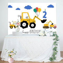 Lofaris Yellow Excavator Blue Cloud Balloons Birthday Backdrop